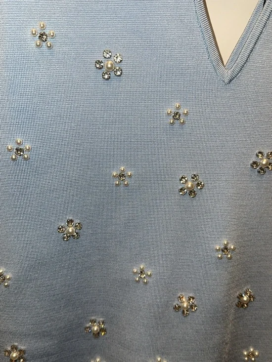 Zara Light Blue Embellished V-Neck Mini Dress - Picture 4 of 6